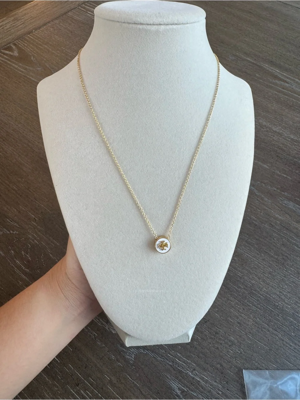 Tory Burch dainty gold and White Logo Pendant Necklace 18 inches adjustable - Picture 2 of 4